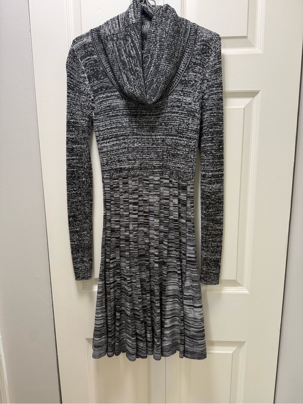 Calvin Klein Black & Gray Long-Sleeve Cowl Neck Knit Dress